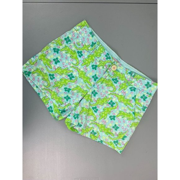 Lilly Pulitzer women's 4 green blue alligator print chino casual shorts - Picture 1 of 6